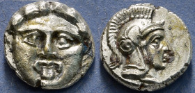 PISIDIA. Selge. Obol (Circa 350-300 BC).
Obv: Facing gorgoneion.
Rev: Helmeted head of Athena right; astragalos to left.
SNG BN 1930.
Condition: Good ...