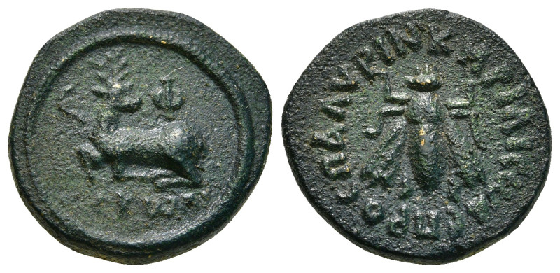 IONIA. Ephesos. Ae Tessera (2nd century AD).
Obv: E - Φ / CKOΠΙ.
Stag crouchin...