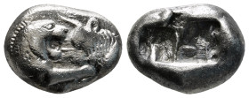 KINGS OF LYDIA. Kroisos (Circa 564/53-550/39 BC). Half Stater. Sardes.
Obv: Confronted foreparts of lion and bull.
Rev: Two incuse square punches.
Ber...