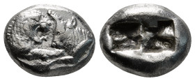 KINGS OF LYDIA. Kroisos (Circa 564/53-550/39 BC). 1/3 Stater. Sardes.
Obv: Confronted foreparts of lion and bull.
Rev: Two incuse square punches.
Berk...