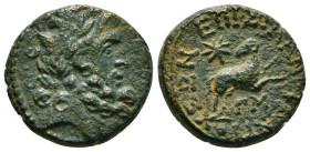 SELEUCIS & PIERIA. Antioch. Pseudo-autonomous. Augustus (27 BC- 14 AD). Ae.
Obv: Laureate head of Zeus right.
Rev: ΑΝΤΙΟΧΕΩΝ ΜΗΤΡΟΠΟΛΕΩΣ.
Ram leaping ...