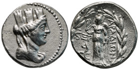 PHOENICIA. Arados. Tetradrachm (Circa 138/7-44/3 BC). Dated CY 196 (64/3 BC).
Obv: Turreted, veiled and draped bust of Tyche right.
Rev: APAΔIΩN.
Nike...