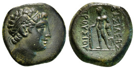 INGS OF BITHYNIA. Prusias II Kynegos (182-149 BC). Ae. Nikomedeia.
Obv: Head right, wearing winged diadem.
Rev: BAΣIΛEΩΣ / ΠΡΟYΣIOY.
Herakles standing...