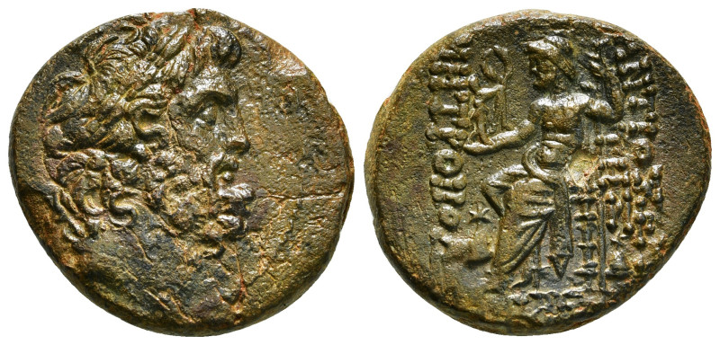 SELEUCIS & PIERIA. Antioch. Ae Tetrachalkon (63-28 BC). Uncertain date.
Obv: Lau...