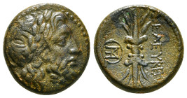 SYRIA. Seleucis and Pieria. Seleucia Pieria. Ae (2nd century BC).
Obv: Laureate head of Zeus right.
Rev: ΣEΛEYKEΩN.
Thunderbolt; monogram within circl...