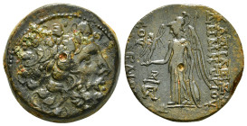 SELEUKID KINGS OF SYRIA. Demetrios II Nikator, first reign, 146-138 BC. 10,98 g - 22,70 mm AE uncertain mint 94, circa 144/3. Laureate head of Zeus to...