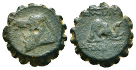 SELEUKID KINGDOM. Demetrios I Soter (162-150 BC). Serrate Ae. Antioch on the Orontes.
Obv: Head of horse left.
Rev: BAΣIΛEΩΣ / ΔHMHTPIOY.
Head of elep...