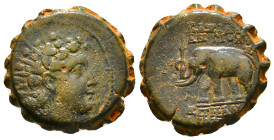SELEUKID KINGDOM. Antiochos VI Dionysos (144-142 BC). Serrate Ae. Antioch on the Orontes.
Obv: Radiate head right, wearing ivy wreath.
Rev: ΒΑΣΙΛΕΩΣ Α...