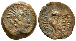 SELEUKID KINGDOM. Antiochos VIII Epiphanes (Grypos) (121/0-97/6 BC). Ae. Antioch on the Orontes. Dated SE 198 (115/4 BC).
Obv: Radiate head right.
Rev...