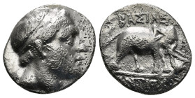 SELEUKID KINGDOM. Antiochos III 'the Great' (222-187 BC). Drachm. Apameia on the Orontes(?).
Obv: Diademed head right.
Rev: ΒΑΣΙΛΕΩΣ / ΑΝΤΙΟΧΟΥ.
Eleph...