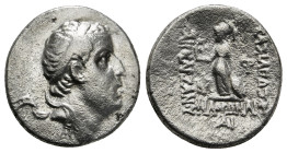 KINGS OF CAPPADOCIA. Drachm. Eusebeia
Obv: Diademed head right.
Rev: ΒΑΣΙΛΕΩΣ / APIAPAΘOY
Athena standing left, holding Nike and spear, and resting ha...