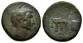 ASIA MINOR. Uncertain. Gaius Sosius? Ae (Quaestor, circa 39 BC).
Obv: Bare head right.
Rev: Hasta, sella quaestoria and fiscus; Q below.
RPC I 5409.
C...