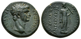 PHRYGIA. Hierapolis. Claudius (41-54). Ae. M. Sullios Antiochos, grammateus.
Obv: KΛAYΔIOΣ KAIΣAP.
Laureate head right.
Rev: M ΣYIΛΛIOΣ ANTIOXOΣ ΓPA /...