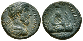 CAPPADOCIA. Caesarea. Marcus Aurelius (161-180). Ae.
Obv: AYTOKPA ANTWNEINOC.
Laureate head right.
Rev: KAICAREWN T Π APΓΑΙW / ET E.
Mount Argaeus wit...