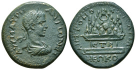 CAPPADOCIA. Caesarea. Caracalla (198-217). Ae. Dated RY 2 of Septimius Severus (194).
Obv: AV K M AVPHΛIOC ANTWNEINOC.
Laureate, draped and cuirassed ...