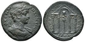 CILICIA. Isaura. Caracalla (197-217). Ae.
Obv: AV K M AV ANTΩNЄINOC.
Laureate and cuirassed bust right.
Rev: MHTPOΠOΛЄΩC ICAVPΩN.
Tetrastyle temple co...