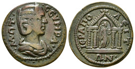 PHRYGIA. Hierapolis. Otacilia Severa (244-249). Ae.
Obv: Μ ΩΤ ϹƐΥΗΡΑ/ Diademed and draped bust right.
Rev: ΙƐΡΑΠΟΛƐΙΤΩΝ / Temple with four columns and...