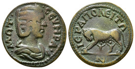 PHRYGIA. Hierapolis. Otacilia Severa (Augusta, 244-249). Ae 5,28 g - 22,58 mm. M•ΩT CЄVHPA, draped bust to right / IЄPAΠOΛЄITΩN, She-wolf standing to ...