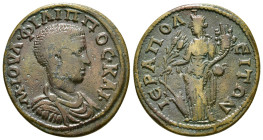 Phrygia. Hierapolis . Philip II as Caesar AD 244-247. Æ 10,99 g - 28,92 mm
M IOYΛ ΦIΛIΠΠOC ΚΑΙ; bareheaded, draped, and cuirassed bust right / IEΡAΠOΛ...