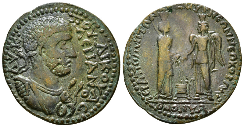 PHRYGIA. Hierapolis. Valerian I (253-260). Ae. Homonoia issue with Smyrna.
Obv: ...