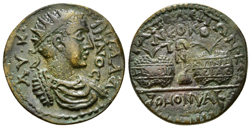 PHRYGIA. Hierapolis. Gallienus (253-268). Ae.
Obv: AV K Π ΛΙ ΓΑΛΛΙΗNOC.
Diademed...