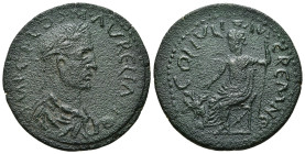 PISIDIA, Cremna. Aurelian. AD 270-275. Æ 13,67 g - 31,96 mm Laureate, draped and cuirassed bust right / COL IL AG CREMNE, Serapis seated left, pointin...