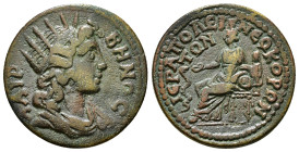 PHRYGIA, Hierapolis. Pseudo-autonomous issue. Early-mid 3rd century AD. Æ 6,78 g - 24,29 mm Radiate and draped bust of Apollo Lairbenos right / Hygea ...