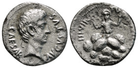 AUGUSTUS (27 BC-14 AD). Denarius. Petronius Turpilianus, moneyer. Rome.
Obv: CAESAR AVGVSTVS.
Bare head right.
Rev: TVRPILIANVS III VIR.
Tarpeia stand...