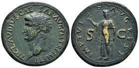 DIVUS CLAUDIUS (Died 54). Sesterz. Rome.
Obv: TI CLAVDIVS CAESAR AVG P M TR P IMP P P.
Laureate head right.
Rev: IMP T VESP AVG REST / S - C.
Spes...