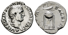 VITELLIUS (69). Denarius. Rome.
Obv: A VITELLIVS GERM IMP AVG TR P.
Laureate head right.
Rev: XV VIR SACR FAC.
Tripod surmounted by dolphin right; bel...