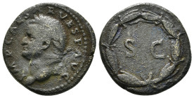 Vespasian (69-79) Ae. Antioch.
Obv: IMP CAESAR VESPASIAN AVG.
Laureate head left.
Rev: SC.
Legend within wreath.
Condition: Good very fine. 6,73 g - 2...