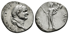 VESPASIAN (69-79). Denarius. Rome.
Obv: IMP CAESAR VESPASIANVS AVG.
Laureate head right.
Rev: COS VIII.
Mars standing left, holding spear and trophy.
...