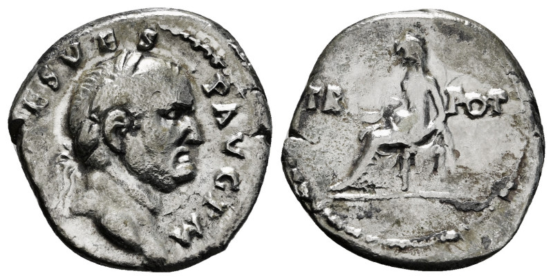 VESPASIAN (69-79). Denarius. Rome.
Obv: IMP CAES VESP AVG P M.
Laureate head rig...