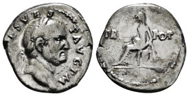 VESPASIAN (69-79). Denarius. Rome.
Obv: IMP CAES VESP AVG P M.
Laureate head right.
Rev: TRI - POT.
Vesta, capite velato, seated left on chair, holdin...