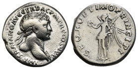 TRAJAN (98-117). Denarius. Rome. Obv: IMP TRAIANO AVG GER DAC P M TR P COS V P P. Laureate bust right, with slight drapery. Rev: S P Q R OPTIMO PRINCI...