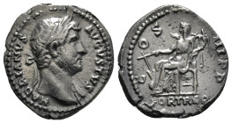 HADRIAN (117-138). Denarius. Rome.
Obv: HADRIANVS AVGVSTVS P P.
Laureate head right.
Rev: COS III / FORT RED.
Fortuna seated left on throne, holding r...