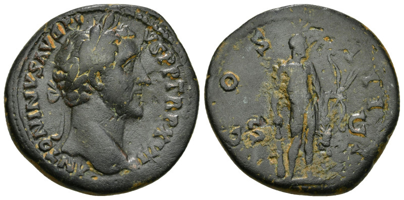 ANTONINUS PIUS (138-161). As. Rome.
Obv: ANTONINVS AVG PIVS P P TR P XVIII.
Laur...
