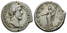 ANTONINUS PIUS (138-161). Denarius. Rome.
Obv: ANTONINVS AVG PIVS P P TR P COS III.
Bare head right.
Rev: CONCORDIA AVG. Condition : Fine 3,18 g - 18,...