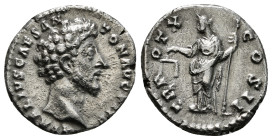 MARCUS AURELIUS (Caesar, 139-161). Denarius. Rome.
Obv: AVRELIVS CAES ANTON AVG PII F.
Bare head right.
Rev: TR POT X COS II.
Aequitas standing left, ...