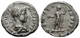 CARACALLA (198-217). Denarius. Rome.
Obv: ANTONINVS PIVS AVG.
Laureate and draped bust right.
Rev: PONTIF TR P III.
Sol standing facing, head left, ho...