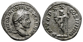 CARACALLA (197-217). Denarius. Rome.
Obv: ANTONINVS PIVS AVG GERM.
Laureate head right.
Rev: P M TR P XX COS IIII P P.
Jupiter standing left, holding ...