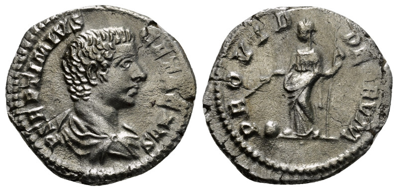 Geta, as Caesar (198-209 AD). Rome
AR Denarius 
Obv: P SEPTIMIVS GETA CAES, bare...