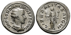 GORDIAN III (238-244). Antoninianus. Rome.
Obv: IMP CAES M ANT GORDIANVS AVG.
Radiate, draped and cuirassed bust right.
Rev: LIBERALITAS AVG II.
L...