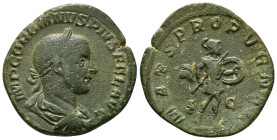 GORDIAN III (238-244). Sestertius. Rome.
Obv: IMP GORDIANVS PIVS FEL AVG.
Laureate, draped and cuirassed bust right.
Rev: MARS PROPVGNAT / S - C.
Mars...