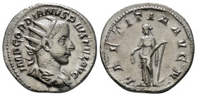 GORDIAN III (238-244). Antoninianus. Rome.
Obv: IMP GORDIANVS PIVS FEL AVG.
Radiate, draped and cuirassed bust right.
Rev: LAETITIA AVG N.
Laetitia st...