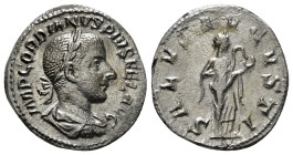 GORDIAN III (238-244). Denarius. Rome.
Obv: IMP GORDIANVS PIVS FEL AVG.
Laureate, draped and cuirassed bust right.
Rev: SALVS AVGVSTI.
Salus standing ...