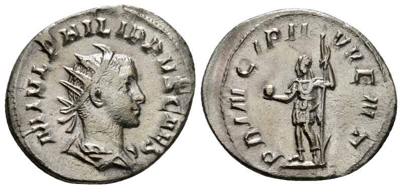 PHILIP II (Caesar, 244-247). Antoninianus. Rome.
Obv: M IVL PHILIPPVS CAES.
Radi...