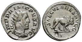 PHILIP I 'THE ARAB' (244-249). Antoninianus. Rome. Saecular Games/1000th Anniversary of Rome issue.
Obv: IMP PHILIPPVS AVG.
Radiate, draped and cuiras...