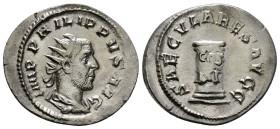 PHILIP I 'THE ARAB' (244-249). Antoninianus. Rome. Saecular Games/ 1000th Anniversary of Rome issue.
Obv: IMP PHILIPPVS AVG.
Radiate, draped and cuira...