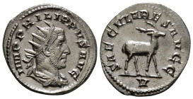 PHILIP I 'THE ARAB' (244-249). Antoninianus. Rome. Saecular Games issue.
Obv: IMP PHILIPPVS AVG.
Radiate, draped and cuirassed bust right.
Rev: SAECVL...